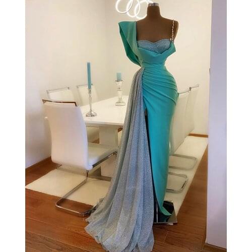 Elegant Mint Green Long Evening Dress 2021 Sparkly Sequin with Side Slit Sexy African Women Formal Party Evening Gowns Plus Size