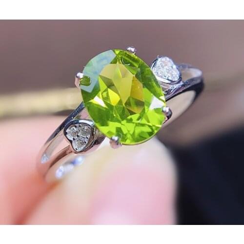 Natural real peridot love heart style ring Per jewelry 925 sterling silver 7*9mm 1.8ct gemstone Fine jewelry Women rings J21682