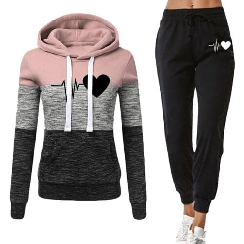 Winter Tracksuit Women 2 Piece Set Sweatshirt Print Hoodies+Pants Sportwear Womens Sports Suit Hooded Set Female Clothes