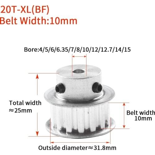 20Teeth XL Timing pulley Bore 4/5/6/6.35/8/10/12/12.7/14/15/16mm for width 10mm XL Synchronous Belt 20-XL BF Gear 5.08mm Picth