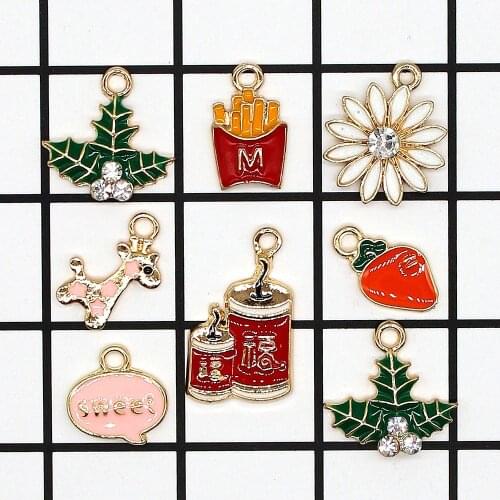 10pcs Enamels Leaves Firecracker Fireworks French Charms For DIY Pendant Making Bracelet Necklace Jewelry Gifts Findings XL858