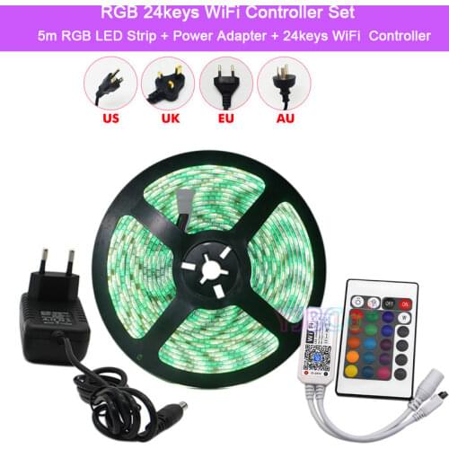 12V 30/60 leds/m RGB 5050 Flexible LED Strip + Power Adapter + 24keys IR / 24key WiFi / 2.4G RGB Controller 5M 10M 15M Full Set