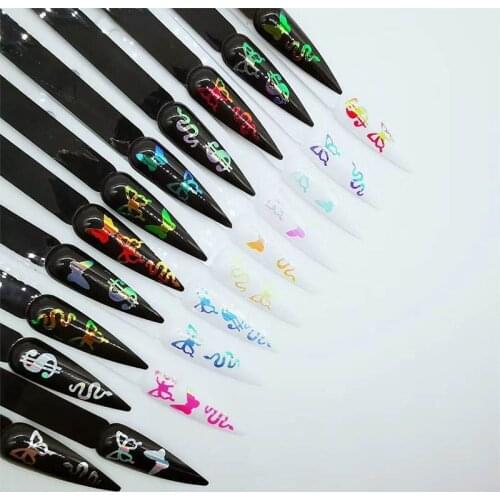 Butterfly Wings snake Nails Holographic Nail Decal 3D Self Adhesive Nail Art Stickers Manicure Acrylic Tool 16pcs