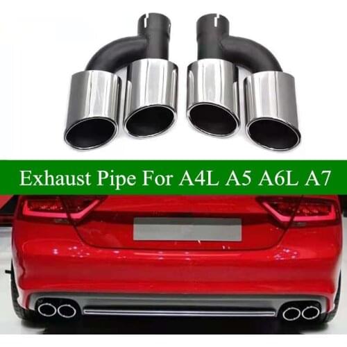 2 Pieces H Shape Silver Tube Car Exhaust Pipe Black Stainless Steel Muffler Tip For Audi A4L A5 A6L A7 To Modify S4 S5 S6 S7