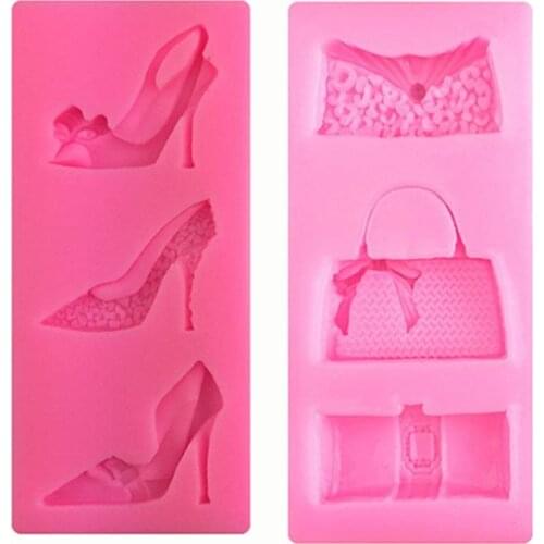 2Pcs Highheel Shoe and Bag Silicone Mold Fondant Mold for Chocolate Polymer Clay 896A