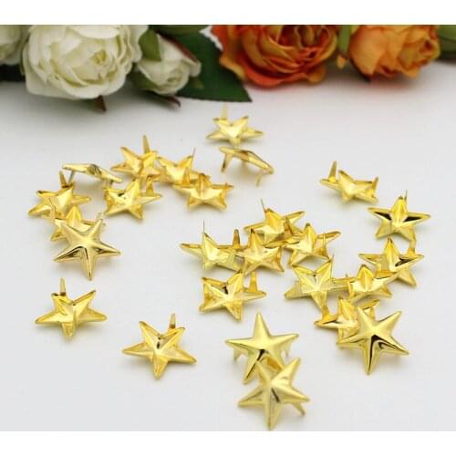 200pcs/lot 15mm Gold Plated Star Studs Metal Claw Beads Nailhead Punk Studs Rivet Belt/Leather/Bracelets/Clothes Accessories