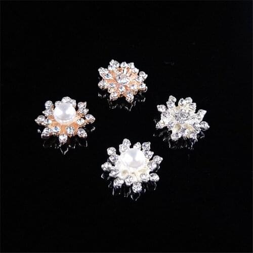 5pcs Metal Flatback Crystal Ivory Pearl Rhinestone Buttons Sewing Craft