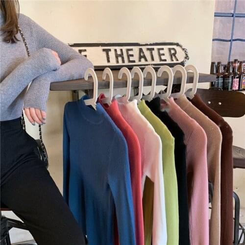9 Color Sweater Autumn clothes Women Winter Slim Long Sleeve O Neck Fashion Base Sweater Harajuku Female pink yellow Tops