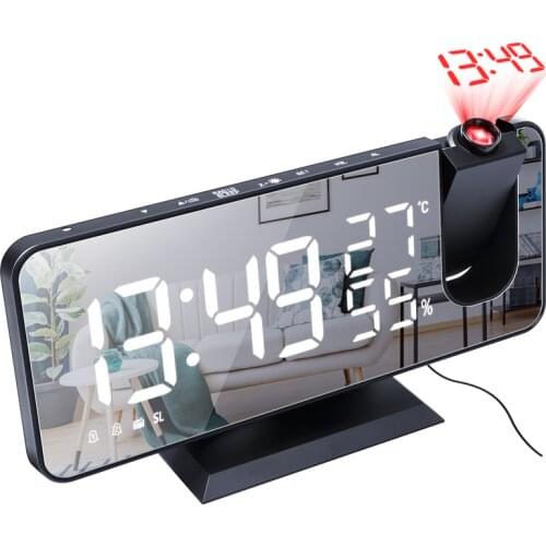 Alarm Clock Table Electronic Desktop Clock Watch USB Wake Up FM Radio LED Digital Function 2 Alarm with Projection Time Snooze