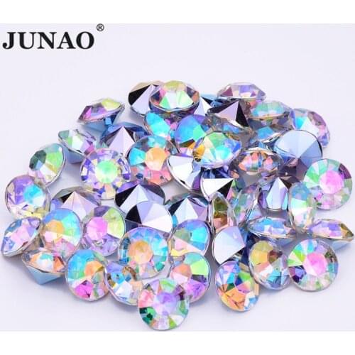 JUNAO 3 6 8 10mm AB Color Pointback Acrylic Rhinestone Round Pointed Crystal Strass Glue On Nails Stones DIY Jewelry Accessories