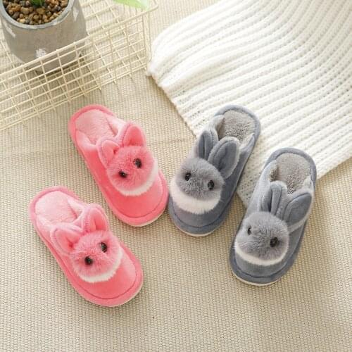 Kids home shoes slippers girls cartoon rabbit indoor slippers children cotton slippers winter/auutmn baby warm shoes cute velvet