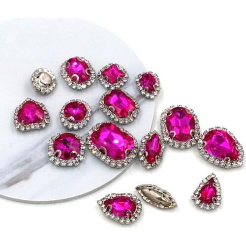 Hot sale Rose red mixed shape glass strass flatback sew on crystal button rhinestones for clothing/wedding decoration
