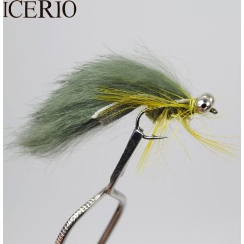 ICERIO 8PCS #6 Olive/Green Zonker Streamer Flies Baitfish Imitator Trout Fly Fishing Lures