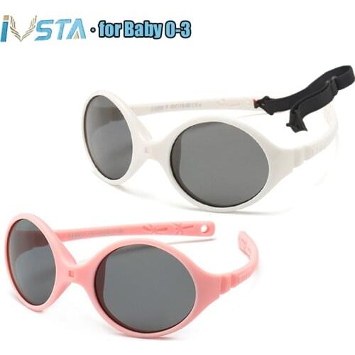 IVSTA 0-3 Newborn Baby Sunglasses Small with Rope Kids Girls No Screw Unbreakable Rubber TR90 Silicone Frame Polarized Lenses