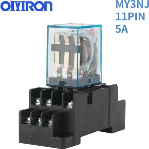 Coil Power Relay MY3NJ DPDT 11Pin Miniature Relay DC12V DC24V AC110V AC220V HH53P JQX-13F Series MY3N-J HH5P-L