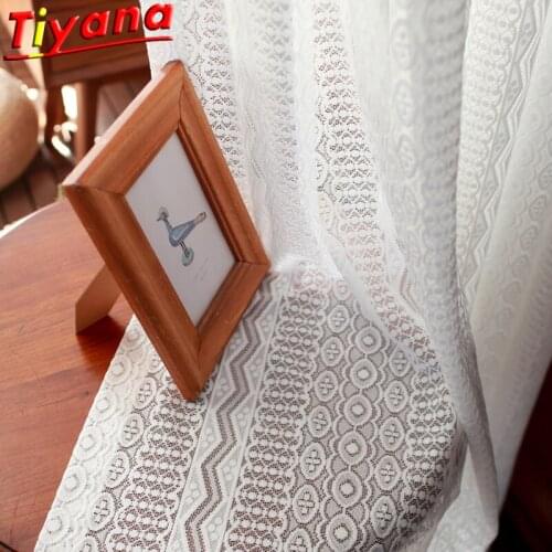 Beautiful Korean Lace Screen Curtains for Living Room Vertical Strip White Hollow Semi-shading Tulle /Yarn for Balcony*VT