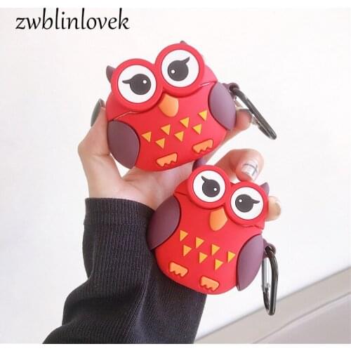 Red owl cartoon 3D silicone wireless charging bluetooth for headphones box for airpods protective case