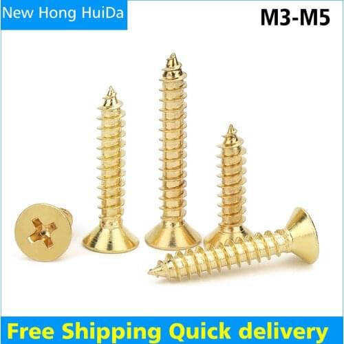 Phillips Brass Flat Head Self Tapping Screw Metric Thread Cross Recessed Countersunk Metal Bolt Standard Hardware M3 M3.5 M4 M5
