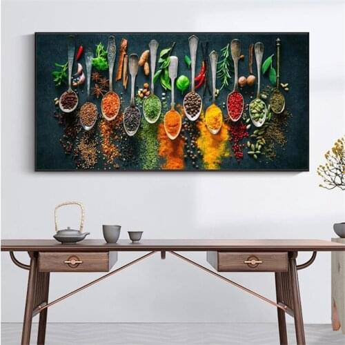 Kitchen Theme Wall Art Posters And Prints Herbs and Spices on the Table Canvas Paintings On the Wall Art Cooking Pictures Cuadro