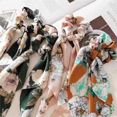 Summer Style Floral Women Headwear DIY Bow Streamers Hair Scrunchies Ribbon Hair Rope Ties Horsetail Ties Hair Accessories