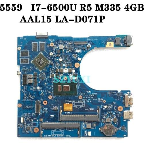 For Dell Inspiron 15 5559 Laptop Motherboard AAL15 LA-D071P YVT1C 0YVT1C CN-0YVT1C i7-6500U CPU R5 M335 4G GPU mainboard