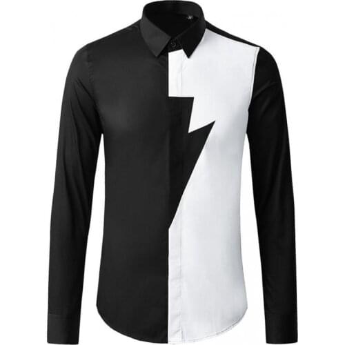 Minglu 100% Cotton Mens Luxury Lightning Pattern Long Sleeve Casual Male Shirts Fashion Slim Fit Party Male Shirts 3XL