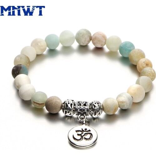 MNWT Fashion Natural Stone Bracelets & Bangle for Men Women Matte Frosted Amazonite beads OM Buddha Charm Yoga Bracelet Jewelry
