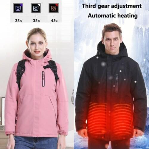 Men Women Winter USB Electric Heated Jacket Thicken Thermal Waterproof Windproof Coats Climbing Camping Hiking Sports Jackets