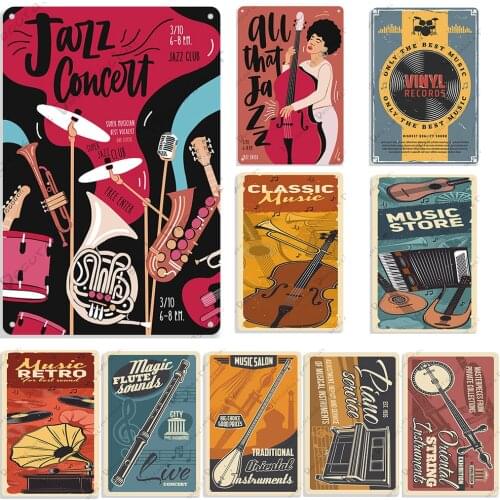 Music Wall Plate Rock Metal Plaque Vintage Poster Club Pub Bar Home Decorative Plate Musical instrument Metal Poster
