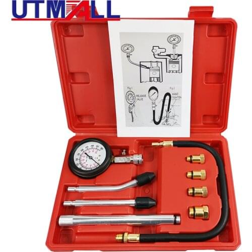 Petrol Engine Compression Tester Tool Kit With Extension Bar 0~300psi M10 M12 M14 M18 Adaptor