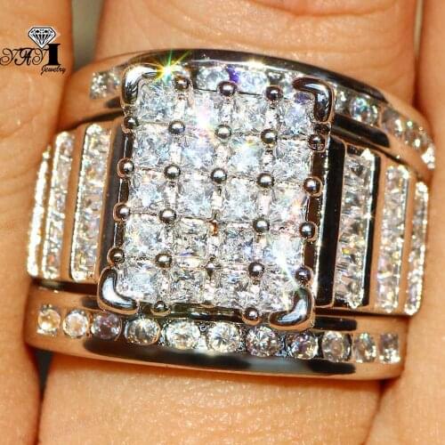 3 pcs YaYI Jewelry Fashion Princess Claw Cut White Cubic Zirconia Silver Color Engagement Wedding Party Leaves Gift Rings Set