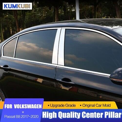 KUMIKUBI Stainless Steel Window Trims Center Pillars B + C Pillar Covers 6Pcs For Volkswagen Passat B8 2017 2018 2019 2020