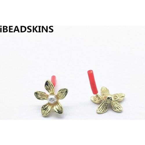 New arrival! 16X16mm Imitation pearl Flower shape Earrings Stud for Earrings parts,hand Made Earrings Findings Jewelry DIY