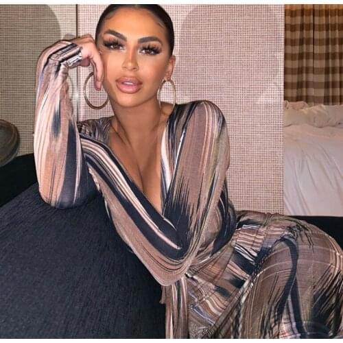 Zanzea Limited Sale Dress Vestido De Festa 2020 Net Summer Dress V-neck For Graffiti Stripe Bag Hip Long Sleeve Tight Woman