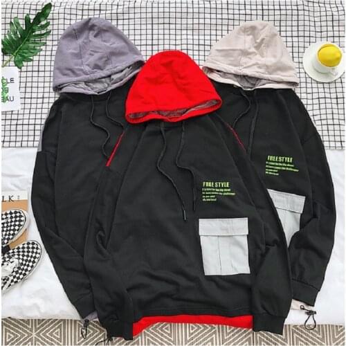 Autumn New Mens Fashion Casual Hooded Sweater Mens Hip-hop Personality Fake Two-piece Outer Sports Top Oversized Sweatshirt
