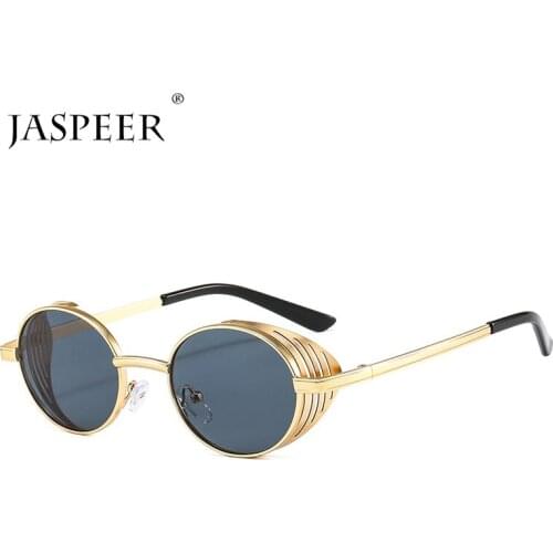 JASPEER Oval Punk Sunglasses Men Steampunk Sun Glasses UV400 Driving Goggles Metal Shades Eyewear Gafas De Sol