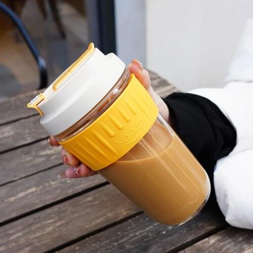 Portable Glass Coffee Mug With Straw Travel Coffee Mug Leak-Proof Tea Milk Cup With Silicone Case BPA Free Nice Gifts