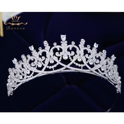 New Brides Heart Shape Full Zircon Brides Tiaras Crowns Sparking Bridal Hairbands Plated Crystal Wedding Hair Accessories