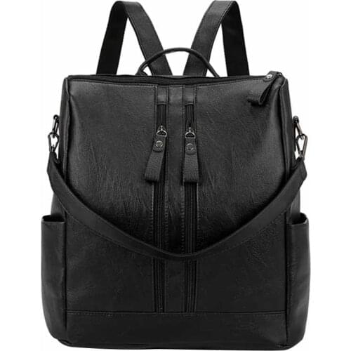 New Fashion Womens Ladies PU Leather Backpacks Bag Large Capacity Shoulder Bag Travel Backpacks Black