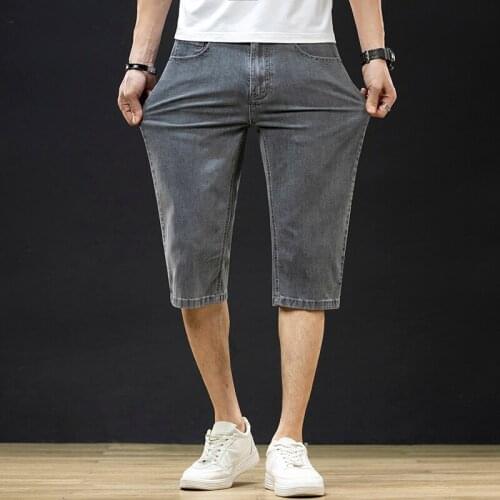 2021 Summer New Mens Regular Fit Gray Short Jeans Fashion Casual Elastic and Comfortable Cotton Denim Shorts Male Brand Clothes