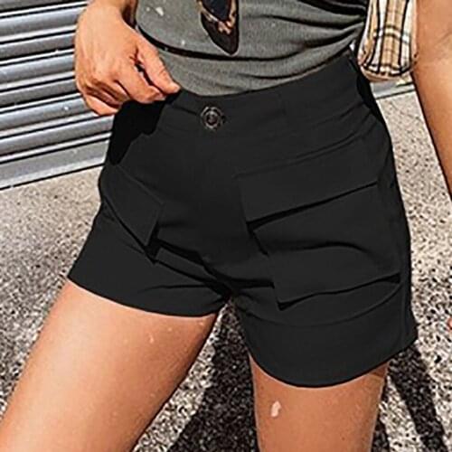 High waisted Elastic Waist Solid Work shorts Office Lady Bermuda Fashion cheap stuff Button Shorts Womens Drop Shipping Szorty