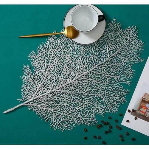 Placemat For Dining Table Coasters Lotus Leaf Palm Leaf Simulation Plant PVC Cup Coffee Table Mats Kitchen Christmas Home Decor