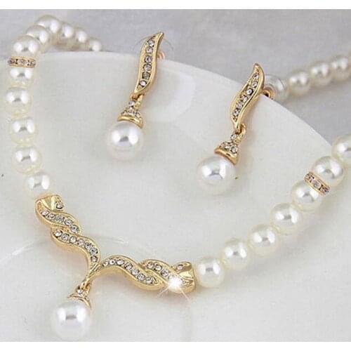 Bridal Women Necklace Faux Pearl Rhinestone Charms Wedding Earrings Jewelry Set new