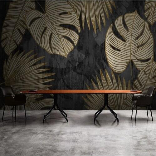 Custom Wall Paper Fresco Vintage Black Plant Leaves Photo Wall Cloth Living Room TV Sofa Background Home Decor 3D Wall Painting