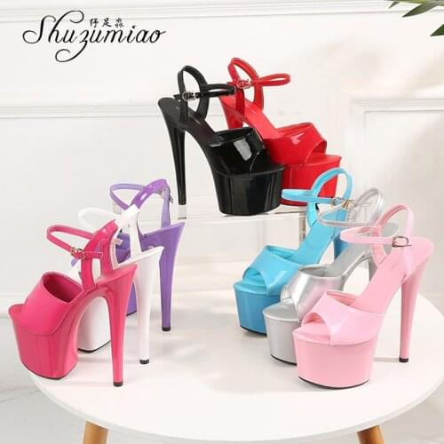 Women New High-heeled Shoes Sandals Walking Show Artifact Model Thin-heeled 17cm Sexy Black Platform Hate Sky high-heeled Shoes