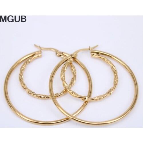 2019 New design Gold Color Large Circle Geometric Round Hoop Earrings for Women Girl Wedding Party Stainless Steel Jewelry LH763