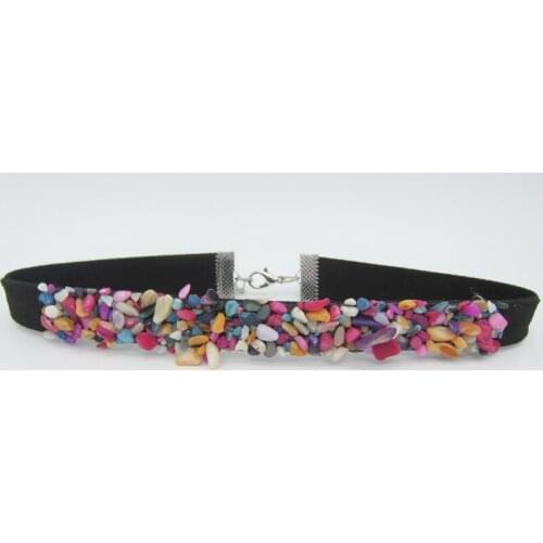 2017 Newest Arrival Beautiful Multi Color Nature Chips On Black Velvet Fashion Lady`s Choker