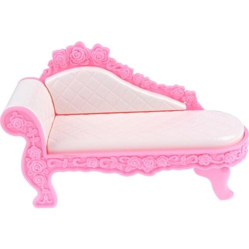 1/12 Scale Fashion Pink Long Sofa with Cushions Furniture for Dollhouse Dolls Accessories Kids Children Pretend Play Toy