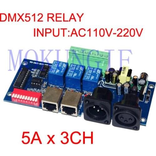 3PCS 3CH DMX-RELAY-KA-BAN DMX512 relays 5A*3CH controller input AC110v-220V led decoder controller for led lamp led strip light