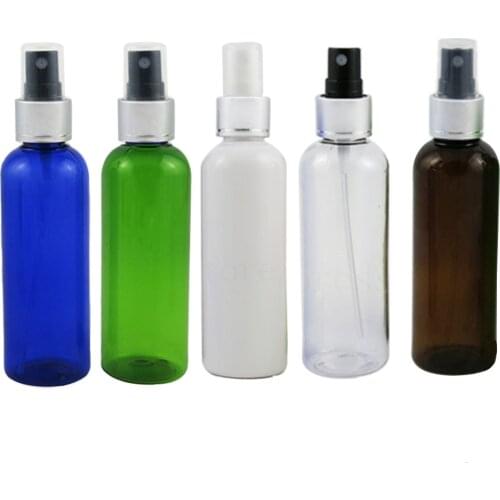 30pcs 100ml Refillable Plastic Atomizer Fine Mist Spray Bottle For e Liquid Perfume Cosmetic Bottles Blue Clear White Amber